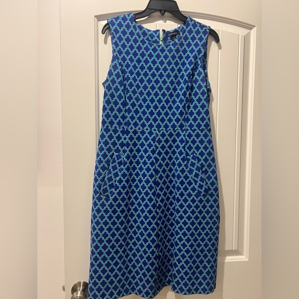Sleeveless Blue Geometric Print Dress